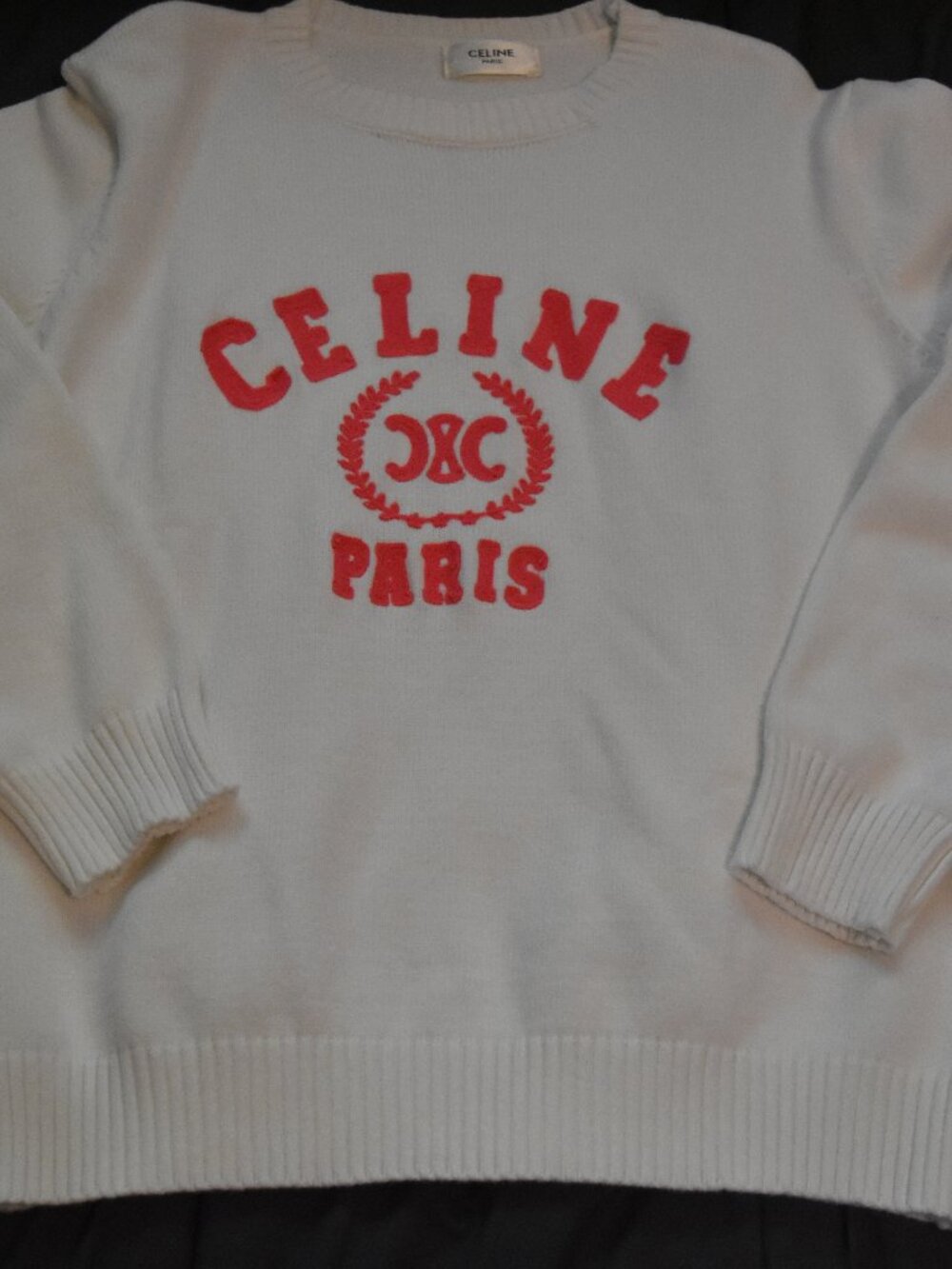 Authentic Celine Ribbed White and Pink Sweatshirt Size Small - So cute!